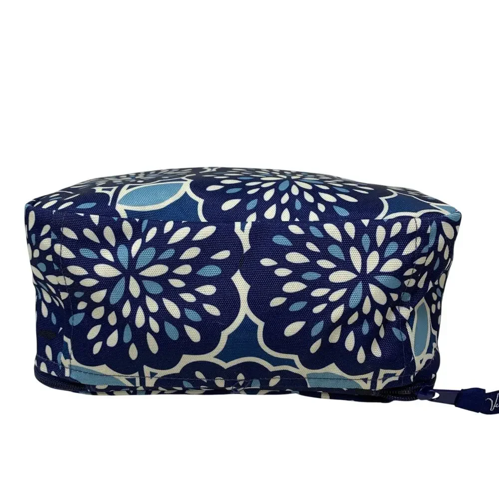 Vera Bradley Large Cosmetic Makeup Bag Travel Case Blue Floral Zip Around